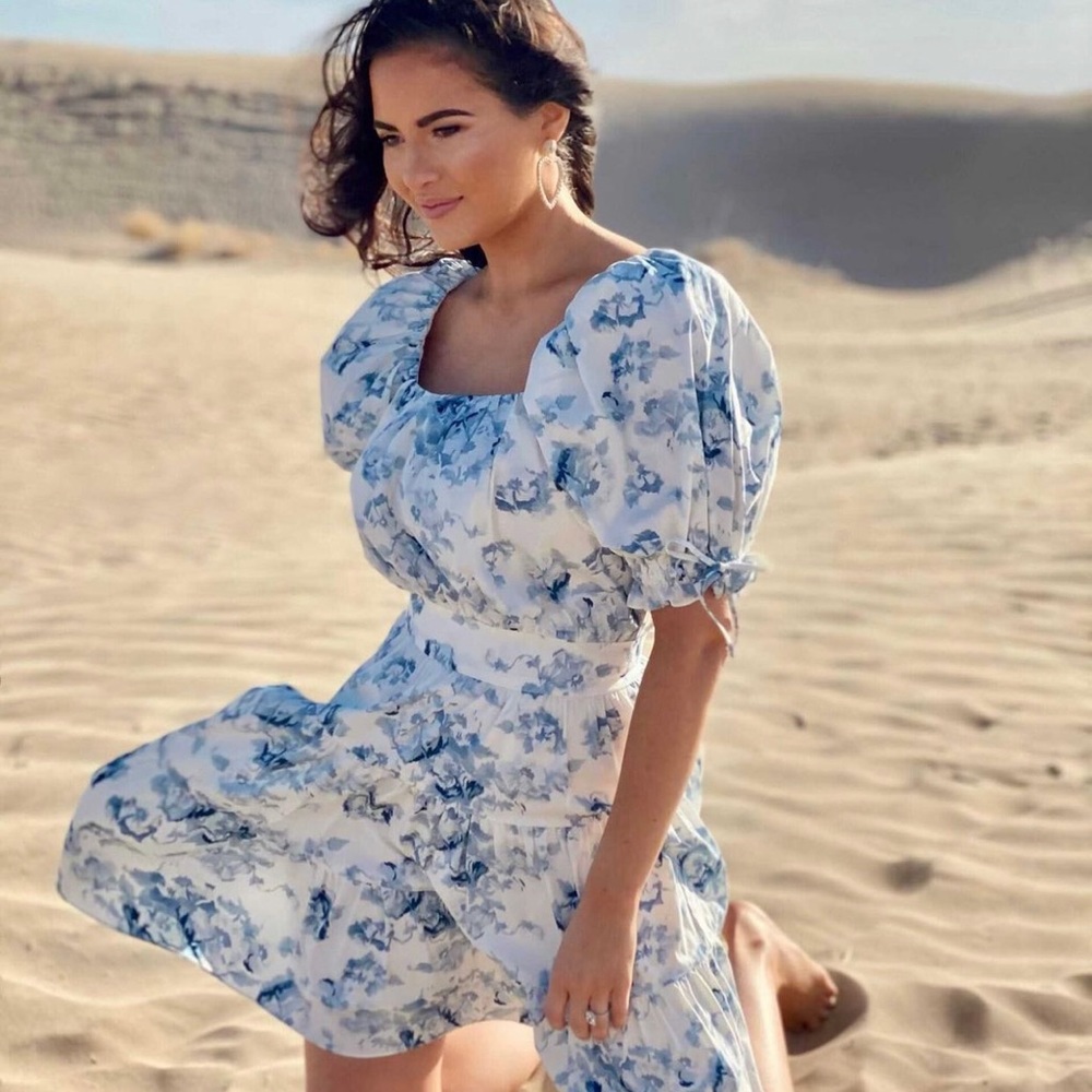 Rachel Parcell Blue Blur Floral Puff Sleeve Dress